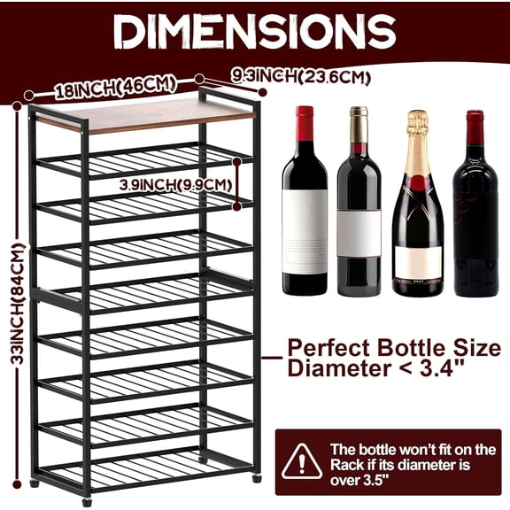 40 Bottle Wine Rack Freestanding Floor, 8-Tier Wine Storage Racks with Table Top