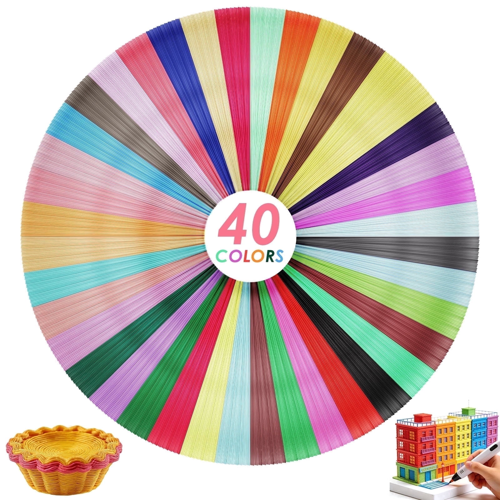 Wakehye Low Temp PCL 3D Pen Filament 1.75mm, 40 Bright Colors Refill Pack 656ft Total Each Color 16.4ft