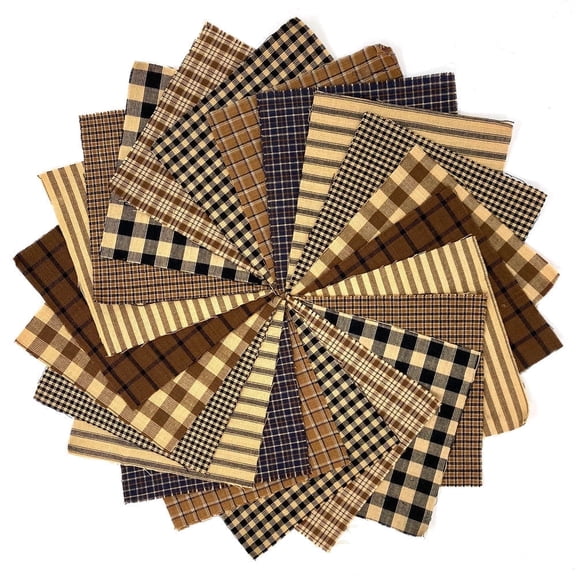 40+ Brown and Black Plaid Cotton Homespun 6"x 6" Precut Quilt Squares Charm Pack Fabric