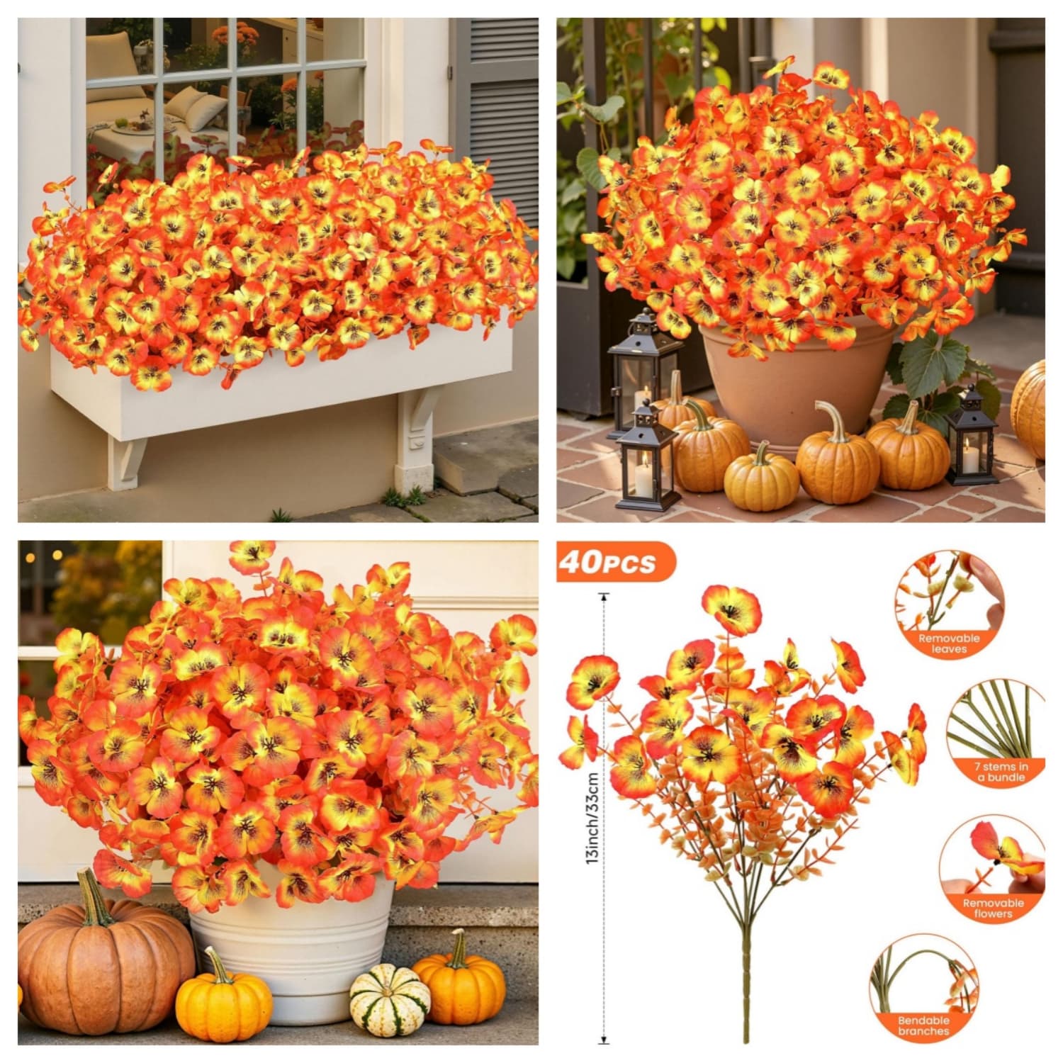 40 Bundles Artificial Fall Flowers for Outdoors Autumn Decorations ...