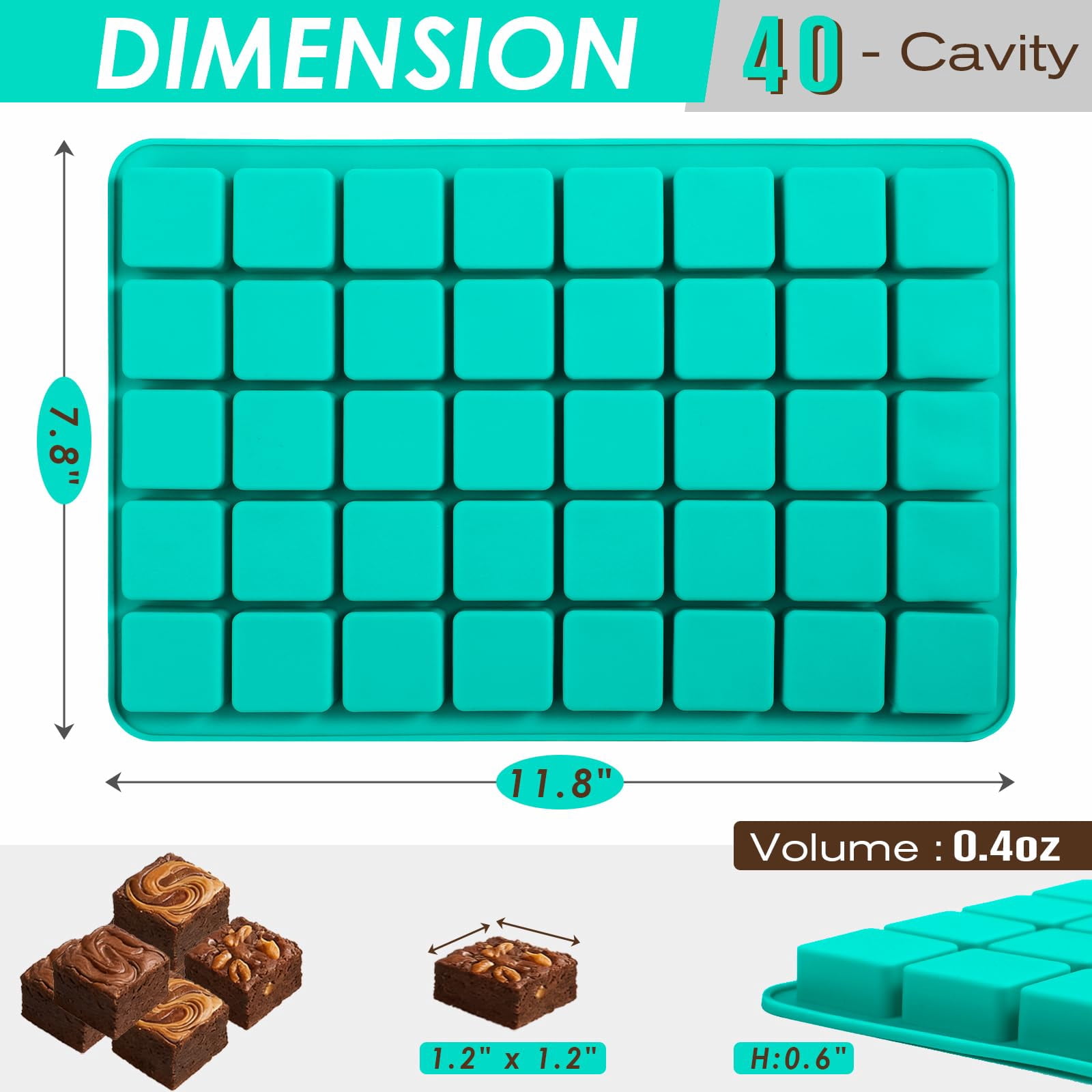 40-Cavity Square Silicone Mold for Chocolate Candy Wax Melt Baking ...