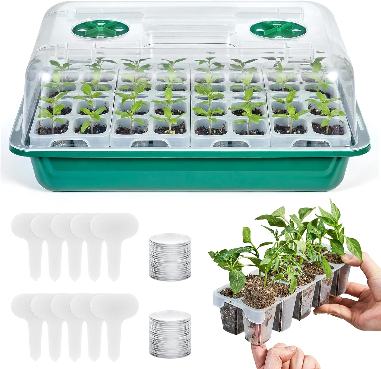 40 Cell Seed Starter Tray Kits, Reusable Plant Germination Trays, Easy Transplanting, with Humidity Domes and Bases, for Starting Vegetable, Flower & Herb Seeds, Indoor Gardening, Greenhouse