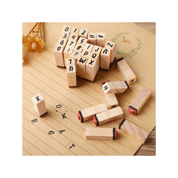 40 Chart Stamps Handwritten Font Wooden Rubber Stamps Set Alphabet & Number Stamps for DIY Craft, Scrapbooking, Card Making
