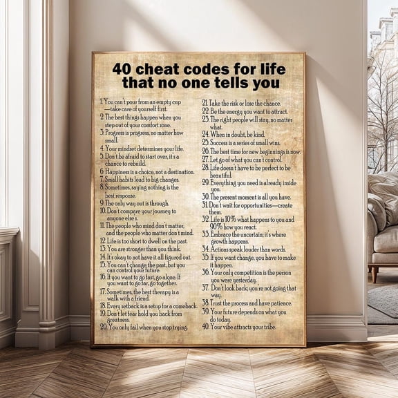 40 Cheat Codes for Life Motivational Inspirational Quote Mindset Success Rules Poster