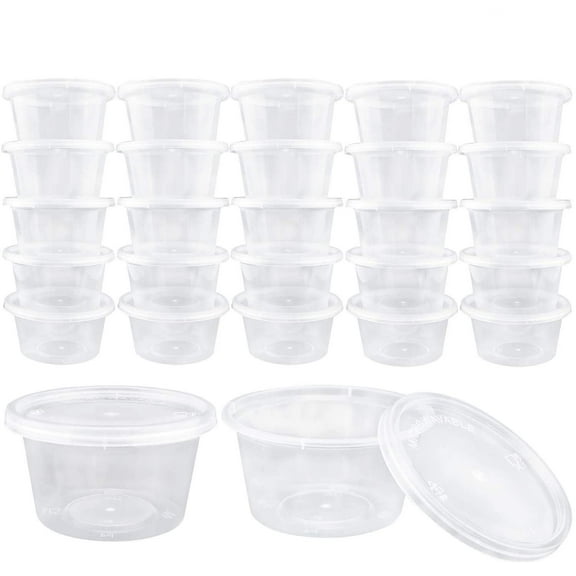 40 Clear 4 oz Plastic Portion Cups with Lids, Slime Condiment Containers forStorage Jello Shots, Stackable Space-Saving Kitchen Essential