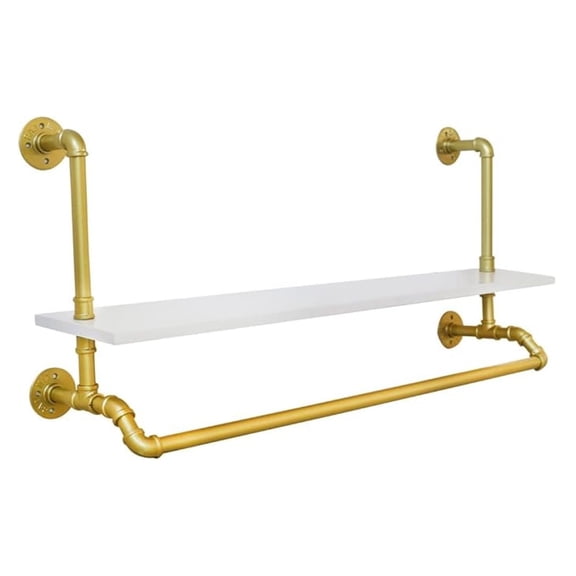 40" Clothes Rack with Top Shelf, Wall Mounted Industrial Pipe Heavy Duty Garment Rack with Shelves Closet Rods for Living Room Bedroom