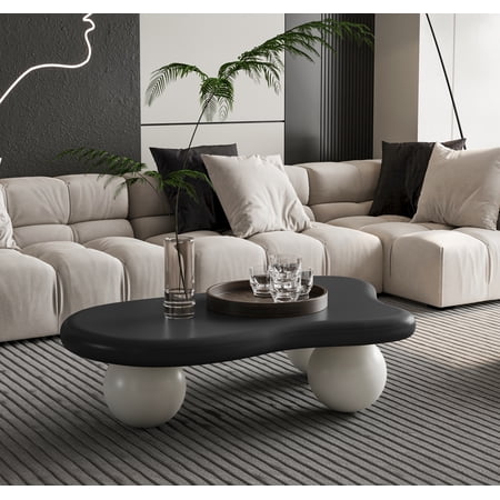 40" Cloud Coffee Table for Living Room, Irregular Coffee Table, Modern Low Coffee Tables, Abstract Faux Stone, Cute Center Coffee Table with 3 Ball Legs for Living Room, Small Space Apartment