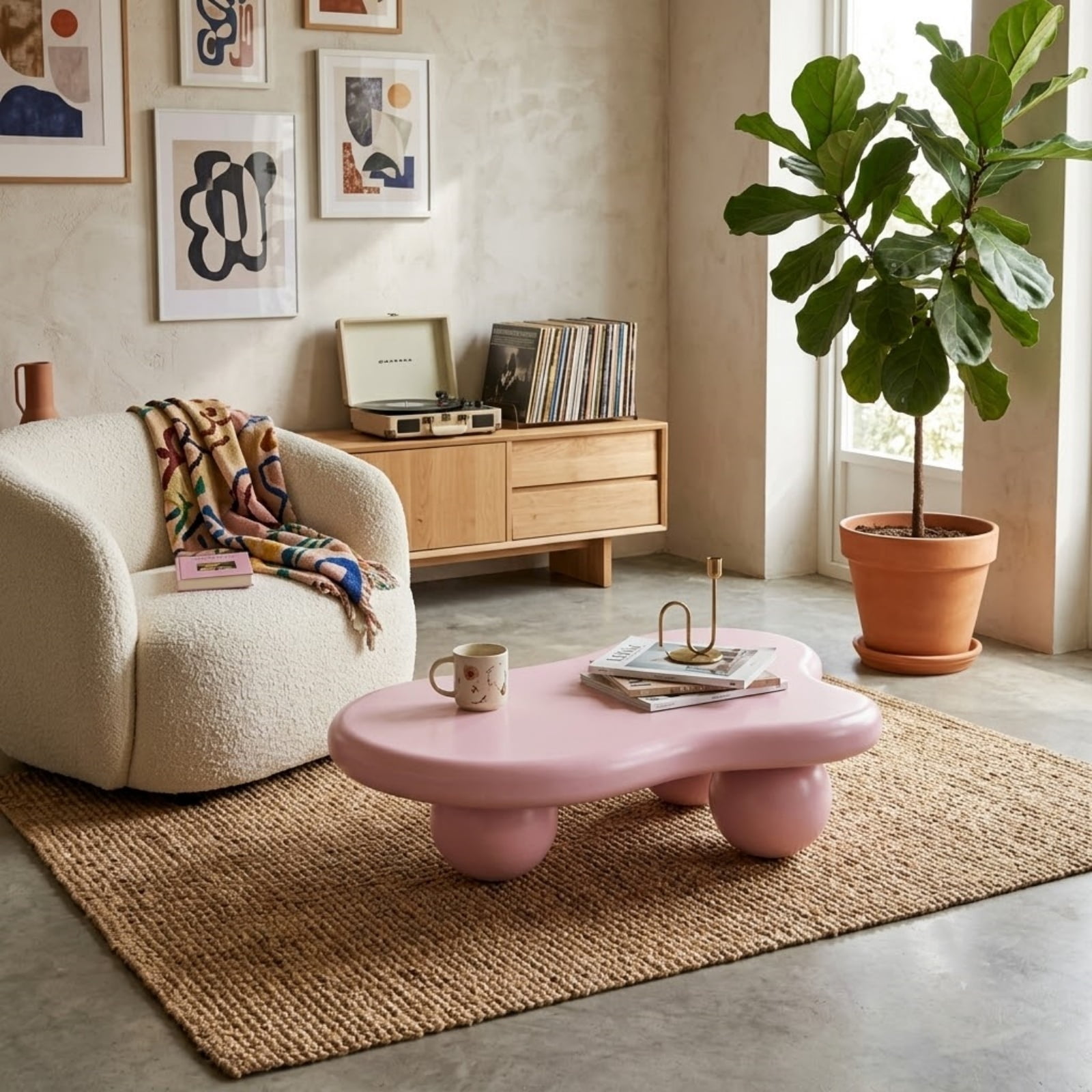 40'' Cloud Shaped Coffee Table, Modern Round Edge Coffee Table with 3 Sturdy Ball Legs, Irregular Center Table Tea Table for Living Room Apartment Office