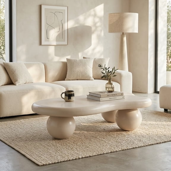 40'' Cloud Shaped Coffee Table, Modern Round Edge Coffee Table with 3 Sturdy Ball Legs, Irregular Center Table Tea Table for Living Room Apartment Office