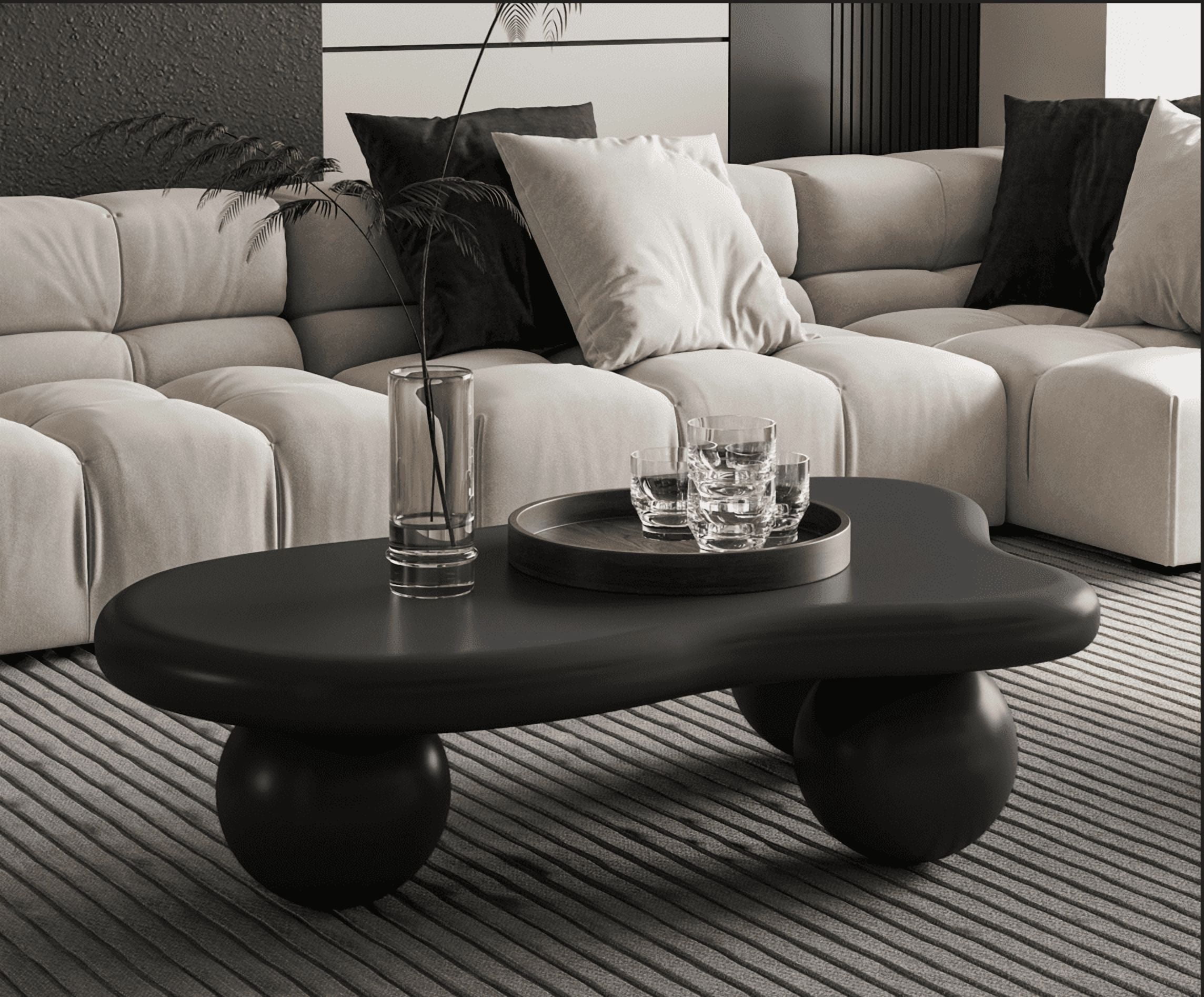 MDQMD 40”Cloud Coffee Table Black ,Irregular Coffee Table,with 3 Ball Legs,Modern Coffee Table,Accent Center Table for Living Room