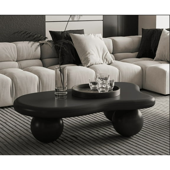 MDQMD 40”Cloud Coffee Table Black ,Irregular Coffee Table,with 3 Ball Legs,Modern Coffee Table,Accent Center Table for Living Room
