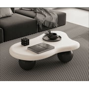 MDQMD 40 Cloud Coffee Table White Black ,Irregular Coffee Table,with 3 Ball Legs,Modern Coffee Table,Accent Center Table for Living Room