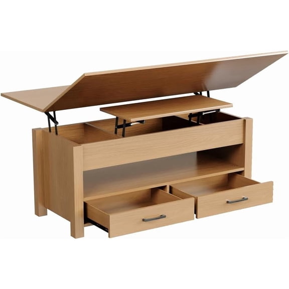 40'' Coffee Table,4 in 1 Multi-Function Lift Coffee Tables with Storage Drawers and Hidden Compartmen,Farmhouse Coffee Table with Lifting Top,Converts to Dining Table for Living Room,Natural