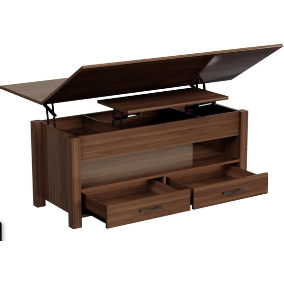 40'' Coffee Table,4 in 1 Multi-Function Lift Coffee Tables with Storage Drawers and Hidden Compartmen,Farmhouse Coffee Table with Lifting Top,Converts to Dining Table for Living Room,Walnut
