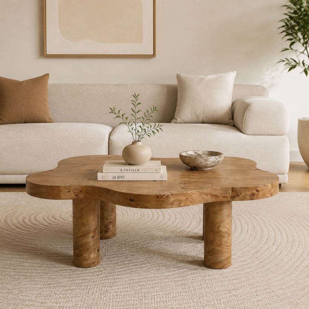 40'' Coffee Table with 4 Round Legs, Low Profile Modern Coffee Table ...