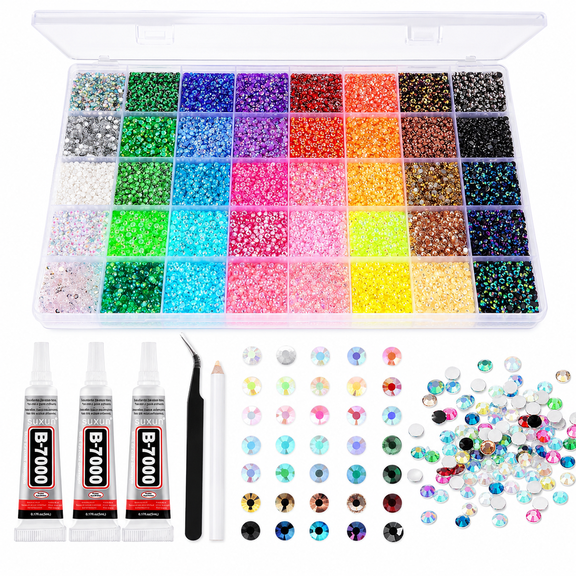 40-Color Bedazzling Kit, 3mm Flatback Resin Rhinestones with 3 Glue Tubes