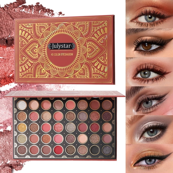 40-Color Eyeshadow Palette Red-Brown Matte & Shimmer Shades, Highly Pigmented Long-Lasting Blendable Eye Makeup Kit