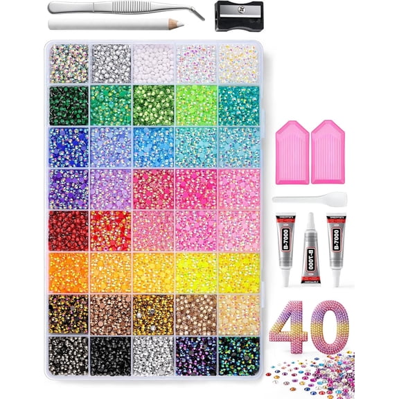40 Colors Bedazzling Kit, 38000Pcs 3mm Resin Rhinestones Flatback Set with B7000 Glue & Tools