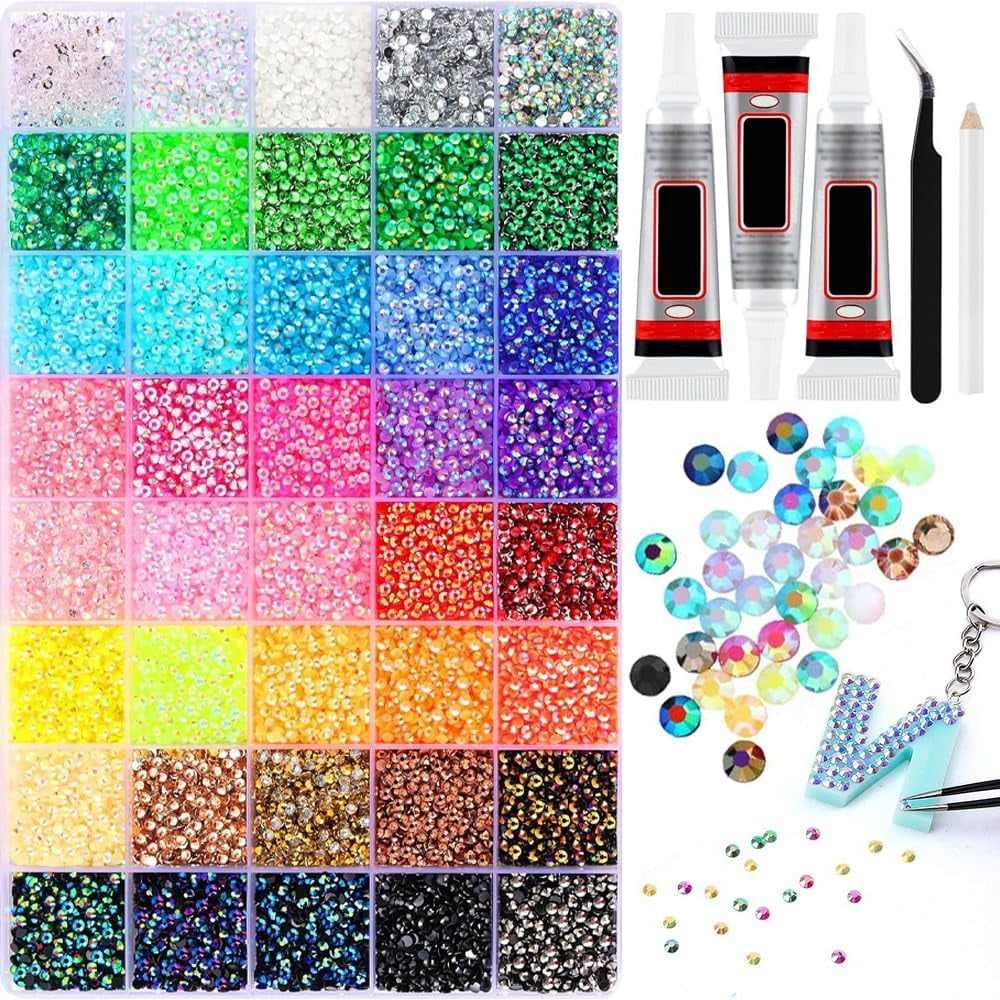 40 Colors Resin Jelly Rhinestones, 32000pcs Colorful DIY Resin Rhinestone Kit with Tools, Resin Jelly Rhinestones for Bedazzling Clothes, Shoes & Nails