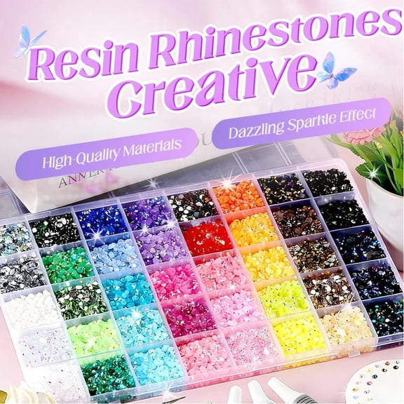 40 Colors Resin Jelly Rhinestones for Bedazzling, 3mm 24000 Pcs Flatback Gems for Crafting, Bedazzling Kit with 3Pcs B-7000 Glue for Clothing Shoes Nail Book Diamond Art