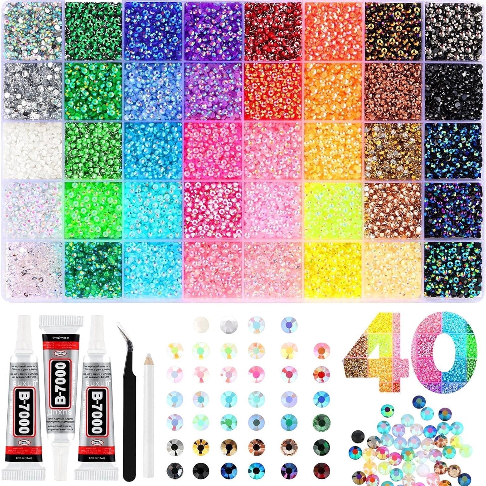 32000pcs Jelly Rhinestones Bedazzling Kit with Glue 3mm Resin Flatback Gems for Crafts Nail Art Shoes,A