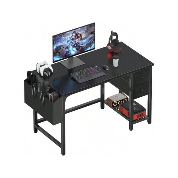 40" Computer Desk with Fabric Drawers, Reversible Gaming Desk for Home Office & Bedroom, Black