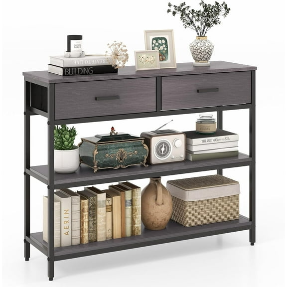 40''  Console Table, Behind Couch Table with 2 Folding Fabric Drawers, Sofa Side Table with Metal Frame & 2 Anti-Tipping Kits, Foyer Table for Living Room & Entryway (Grey)