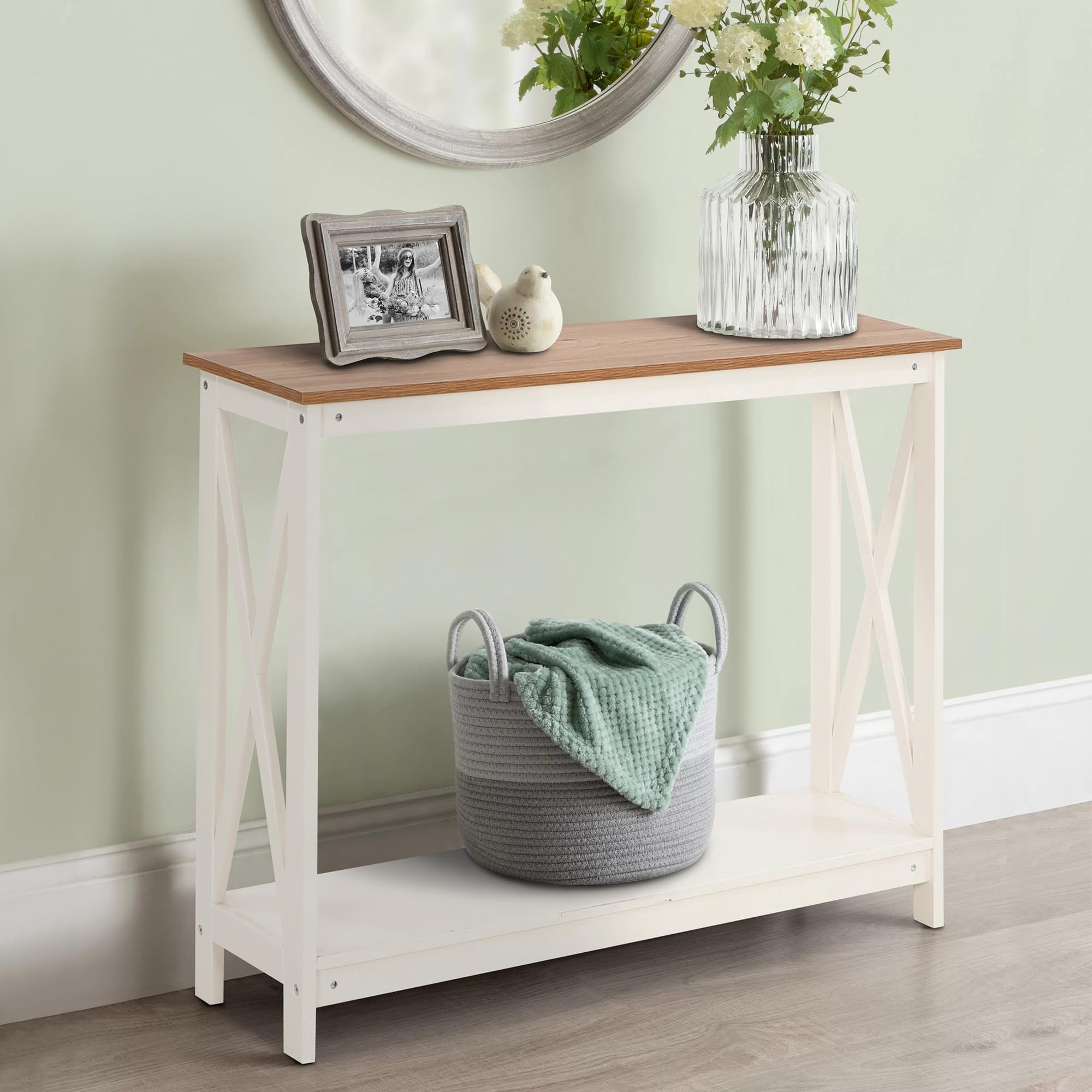 Console Table With Storage 40'' Console Table with Storage Shelf, 2 Tier Farmhouse Sofa Table X ...