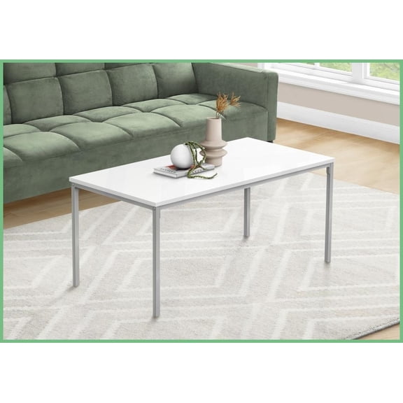 40” Contemporary Coffee Table for Living Room, White Laminate Top & Grey Metal Legs, Space-Saving & Easy to Assemble