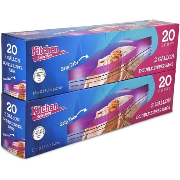 40 Count 2 Gallon Freezer Bags, Double Zipper Plastic Storage Bags for Freezing Food, Extra Large Freezer Bags 2 Gallon Bulk Pack with Easy Dispensing Box, Resealable Clear Two Gallon Storage Bags