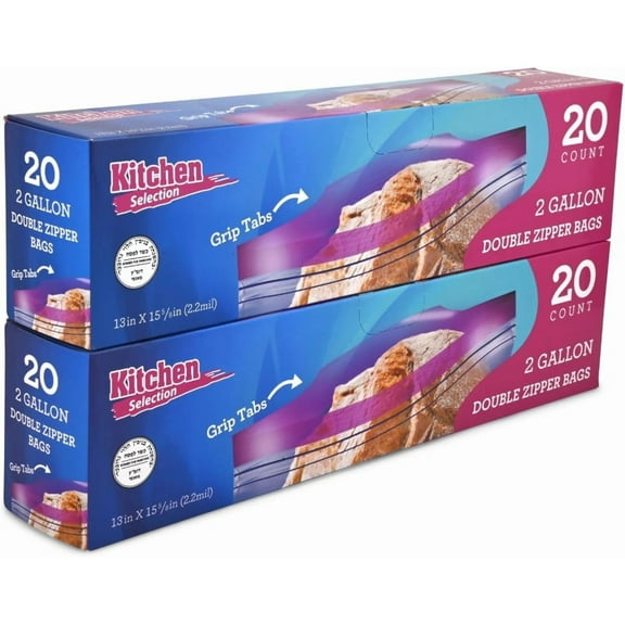 40 Count 2 Gallon Freezer Bags, Double Zipper Plastic Storage Bags for Freezing Food, Extra Large Freezer Bags 2 Gallon Bulk Pack with Easy Dispensing Box, Resealable Clear Two Gallon Storage Bags