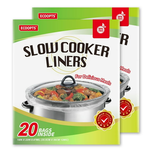 40 Count Disposable Slow Cooker Liners and Cooking Bags | Extra Large Size Fits 6-10 QT Pot, 14"x 22" | Suitable for Oval & Round Pot, BPA Free (2 Pack)