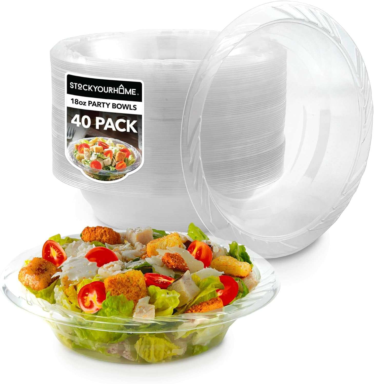 (40-Count) Elegant 18 oz Clear Plastic Bowls for Parties, Large Disposable Bowl for Fancy Dinner or Cocktail Party, Soup and Salad, Thick and Sturdy - Stock Your Home