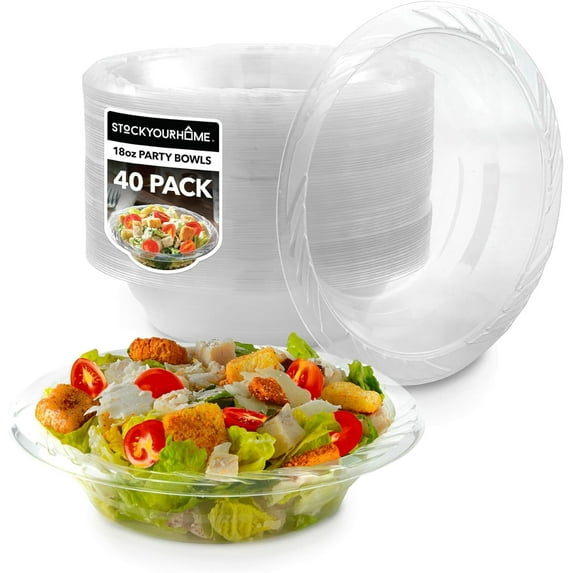 (40-Count) Elegant 18 oz Clear Plastic Bowls for Parties, Large Disposable Bowl for Fancy Dinner or Cocktail Party, Soup and Salad, Thick and Sturdy - Stock Your Home