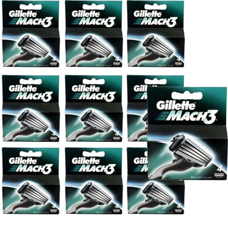 40 Count Gillette Mach 3 Razor Blade Refill Cartridges, (10 Packs Of 4 Each)