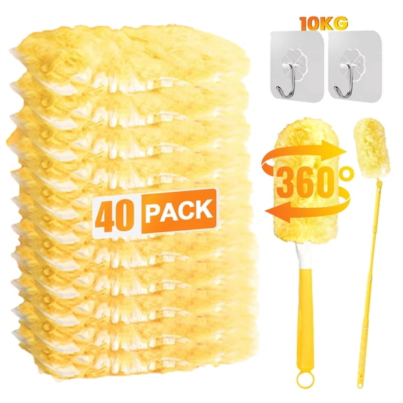 40 Count Heavy Duty Duster Refills with Handled, Multisurface 360° Larger Size Dusters with 4X Microfibers,Disposable Dusters for Cleaning Home, Blinds, Fans, Corners