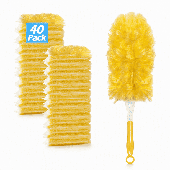40 Count Heavy Duty Duster Refills with Handle, 360° Multisurface Microfiber Dusters, Unscented Disposable Refills for Home