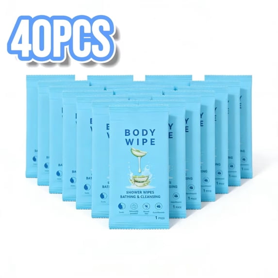 40 Count Individually Wrapped Body Wipes, 9.29" x 8" Large No Rinse Shower Wipes for Adults, Portable Cleansing Wipes for Gym Camping Hiking