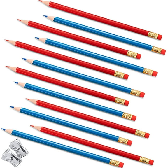 40 Counts Erasable Colored Pencils Red Blue Colored Pencils with Eraser and 2 Pieces Mini Metal Pencil Sharpeners