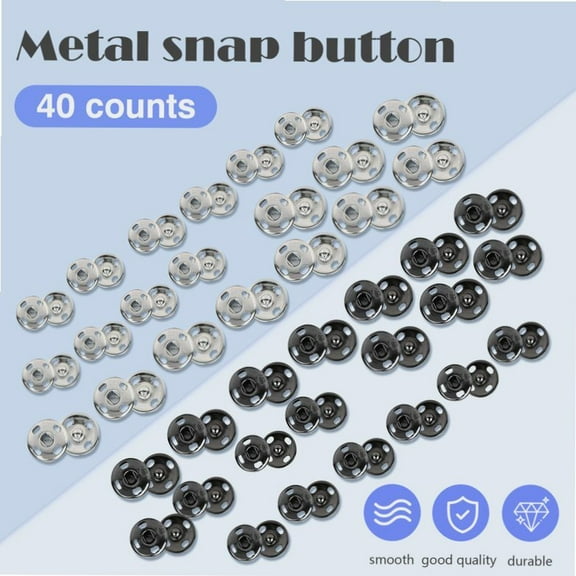 40 Counts Sew-on Snap Buttons, Metal Snaps Fasteners Press Studs Buttons for Sewing Clothing, 10mm and 8mm Sliver and Black