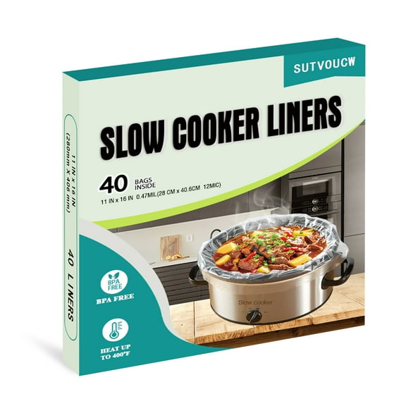 40 Counts Slow Cooker Liners Small Size(11 x 16 Inch) Kitchen Disposable Cooking Bags Fits 1 to 3 Quarts Safe for Oval or Round Pot