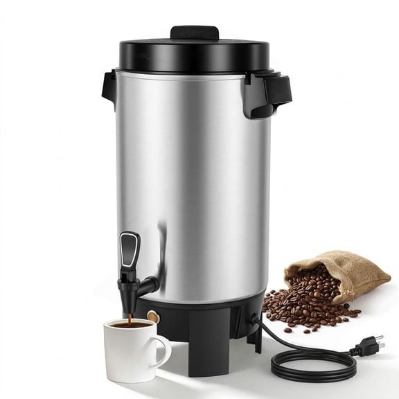 40-Cup 203 oz Commercial Coffee Urn, Hot Beverage Dispenser with Dripless Faucet, 1090W Quick-Brewing, Auto Temp Control for Catering, Party, Church, Restaurant
