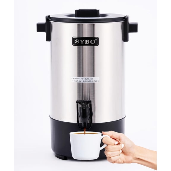 40 Cup Coffee Urn, Commercial Grade Stainless Steel Percolate Coffee Maker, Removable Filter, Easy to Clean, Hot Water Urn for Catering, Hot Beverage Dispenser with Cool-Touch Handles, 6L, Grey