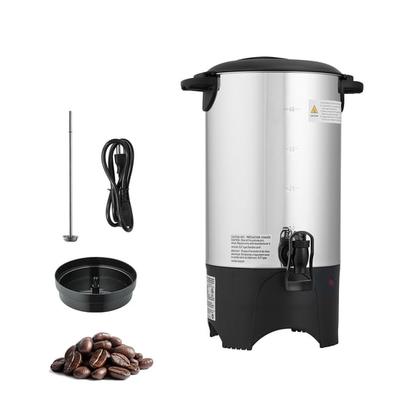 40 Cup Commercial Coffee Urn, 6L Stainless Steel Hot Beverage Dispenser with Dripless Faucet for Catering & Church