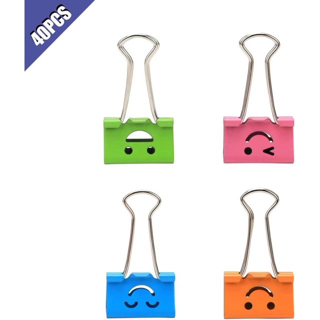 40 Cute Smiling Face SpringLoaded Binder Clips HighQuality Steel