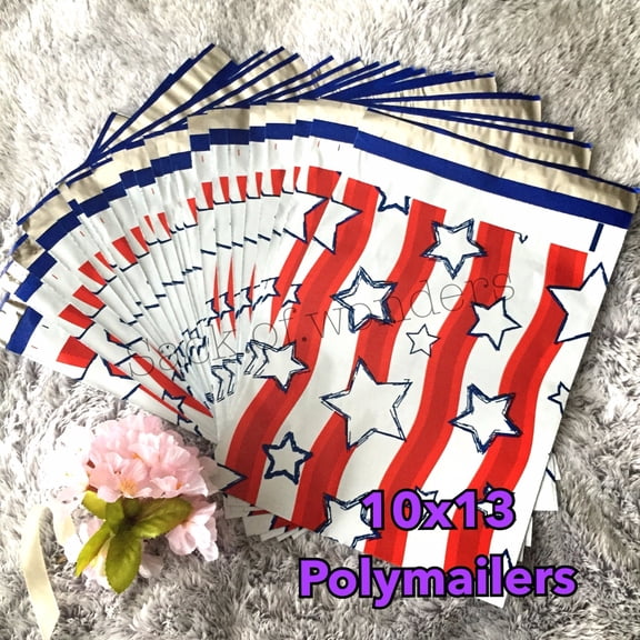 40 Designer Printed Poly Mailers 10X13 Shipping Envelopes Bags STRIPES & STARS