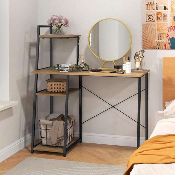 40"  Desk with 4-Tier Storage Shelves,  Office Corner Desk Writing Study Workstation Table for Small Space,