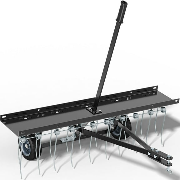 40" Dethatcher Tow Behind Lawn rake Sweeper W/ Transport Handle Rust-proof Black
