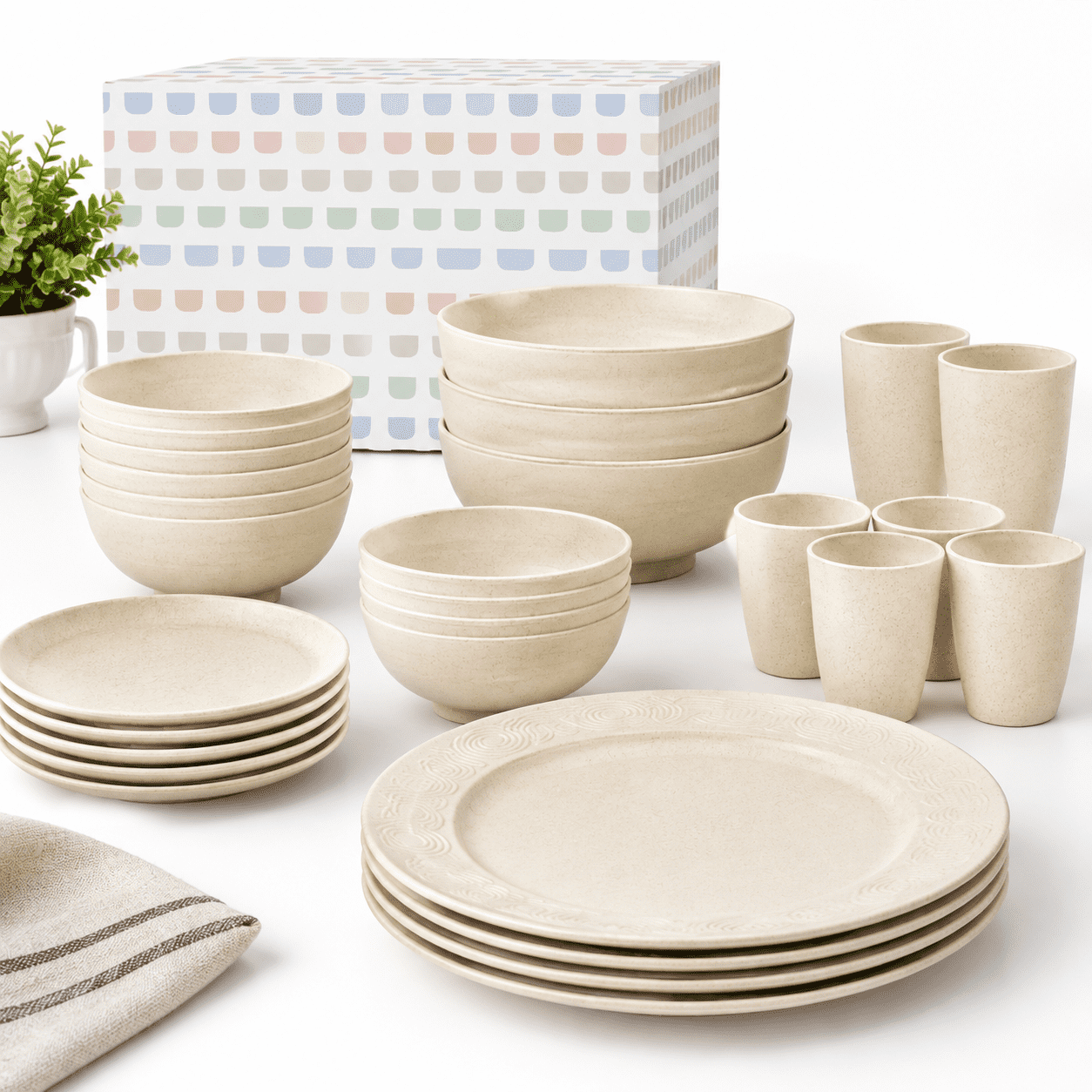 Main Course Dinner Set 40 Dinnerware Set Service For 8 Kitchen Wheat Stunbreakable - Plates ...