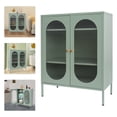 thumbnail image 1 of 40" Display Cabinet Distressed Tall Accent Distressed Cabinet Storage + 2 Doors Creamy Green, 1 of 12